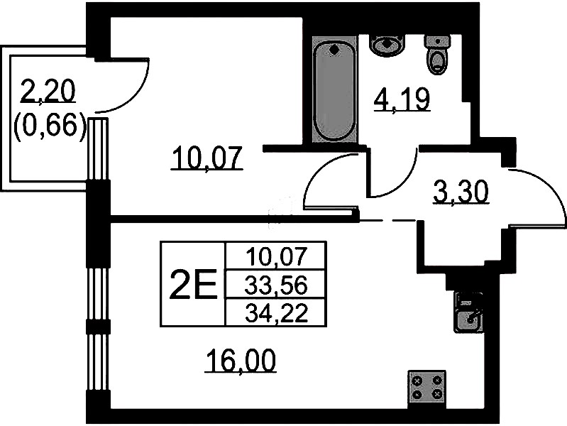 1-комнатная квартира 34.22 м², 12/15 эт., ЖК «Невская Долина»